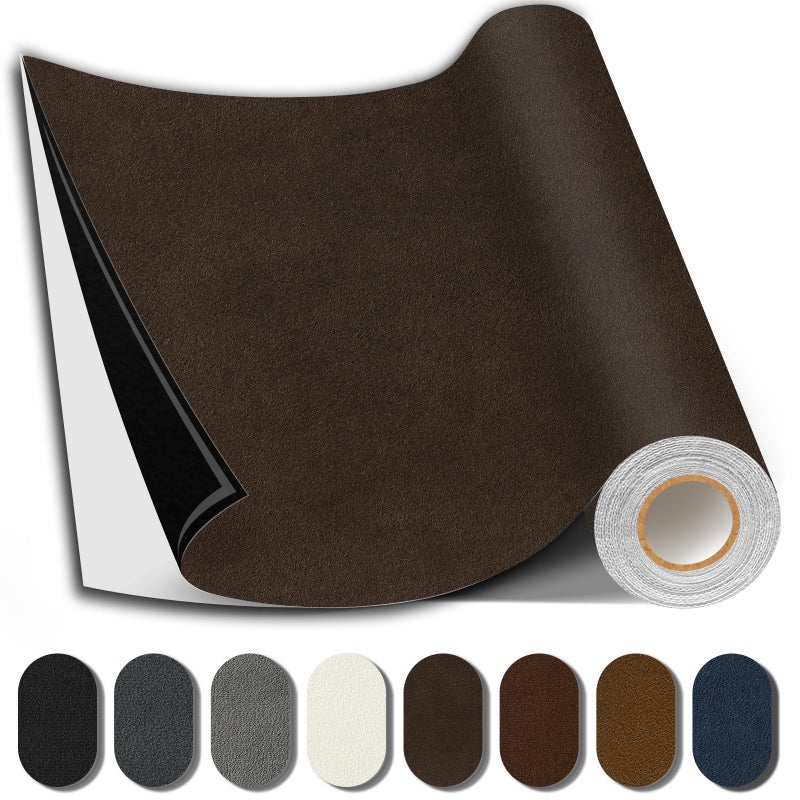 Shagoom Suede Repair Patch, Large Fabric Repair Tape, Self-Adhesive Patches for Furniture, Couch, Sofa, Car Interior, Shoes, Hand Bag, Clothing (Coffee, 3.5X79 Inch) - Image 1